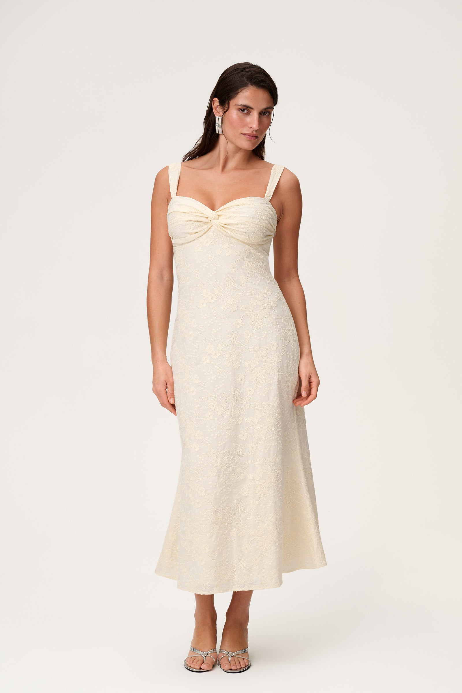 light yellow midi dress Belgatto dress in light yellow