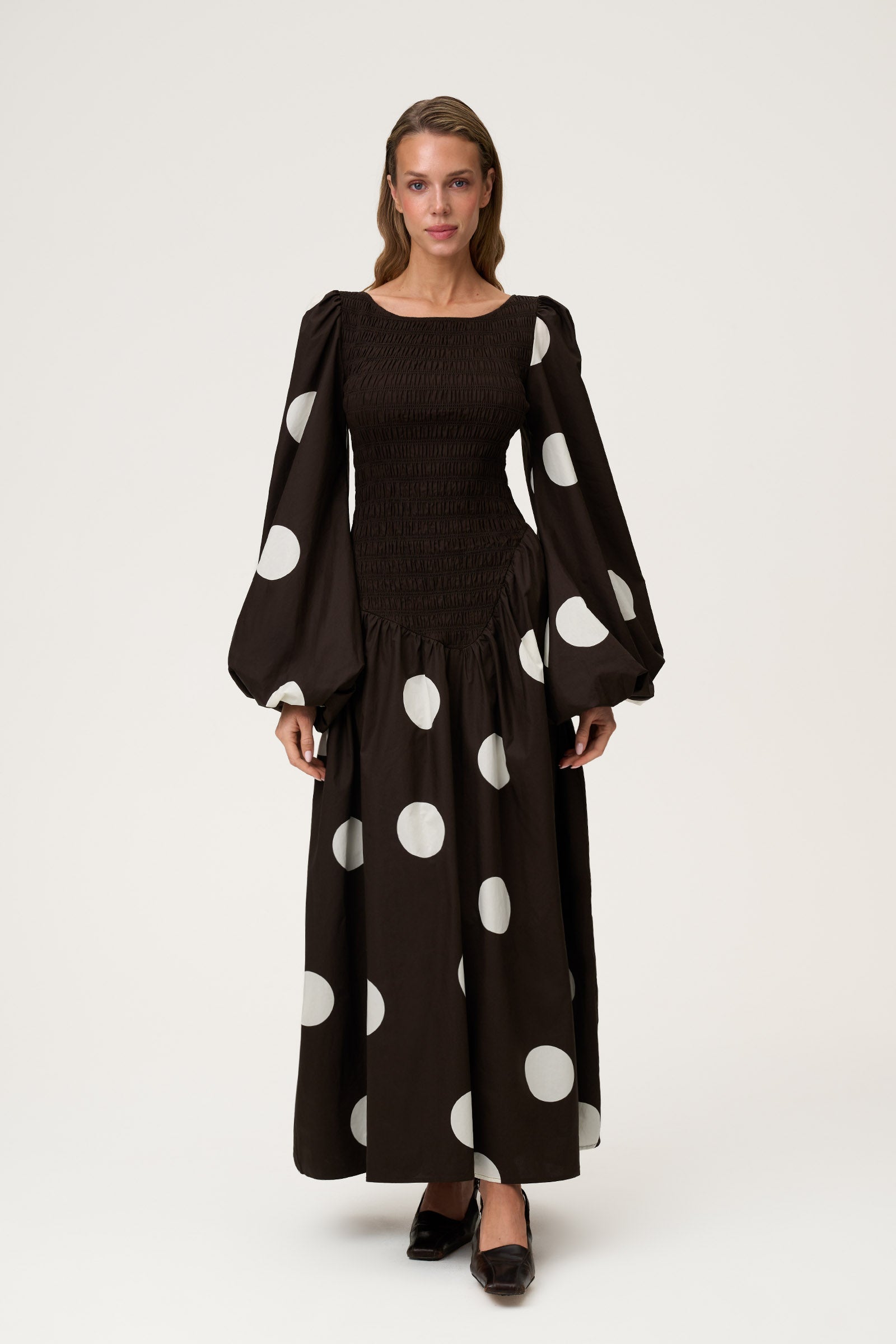 polka dot maxi dress long sleeve Fermo Maxi Dress in Dot