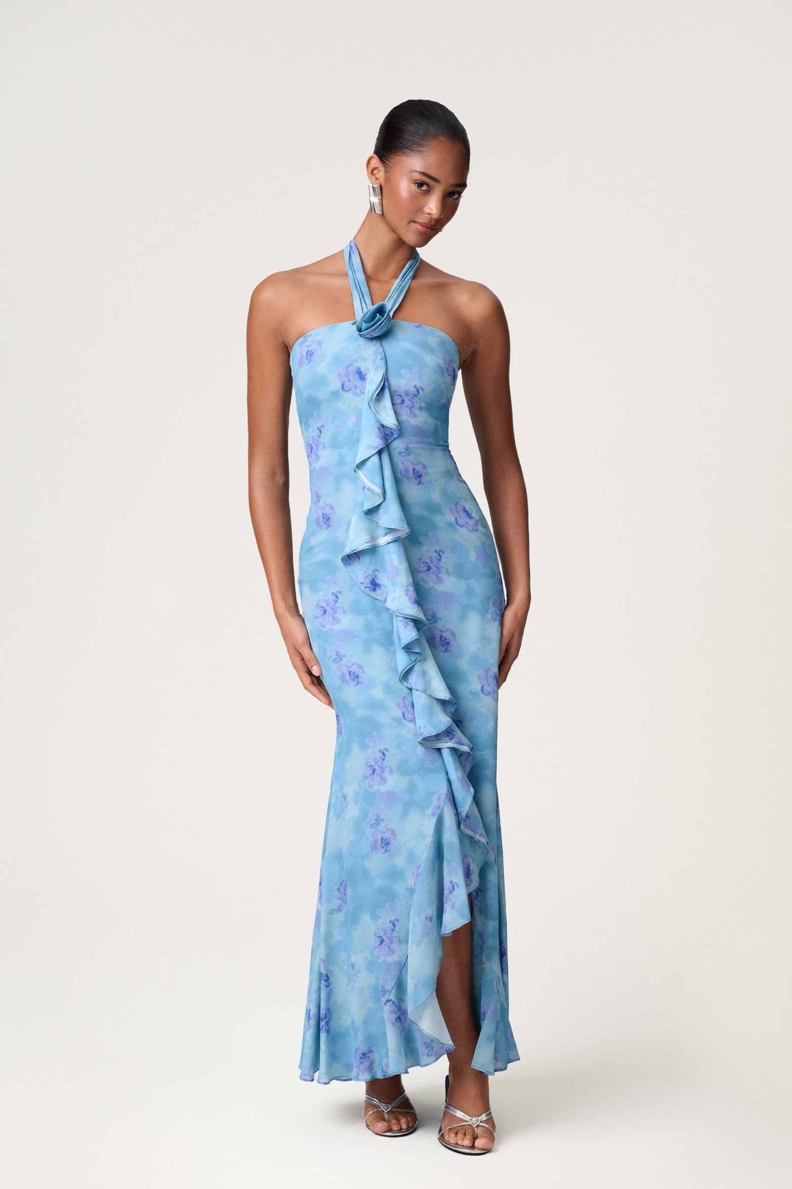 Lamia halterneck dress in blue