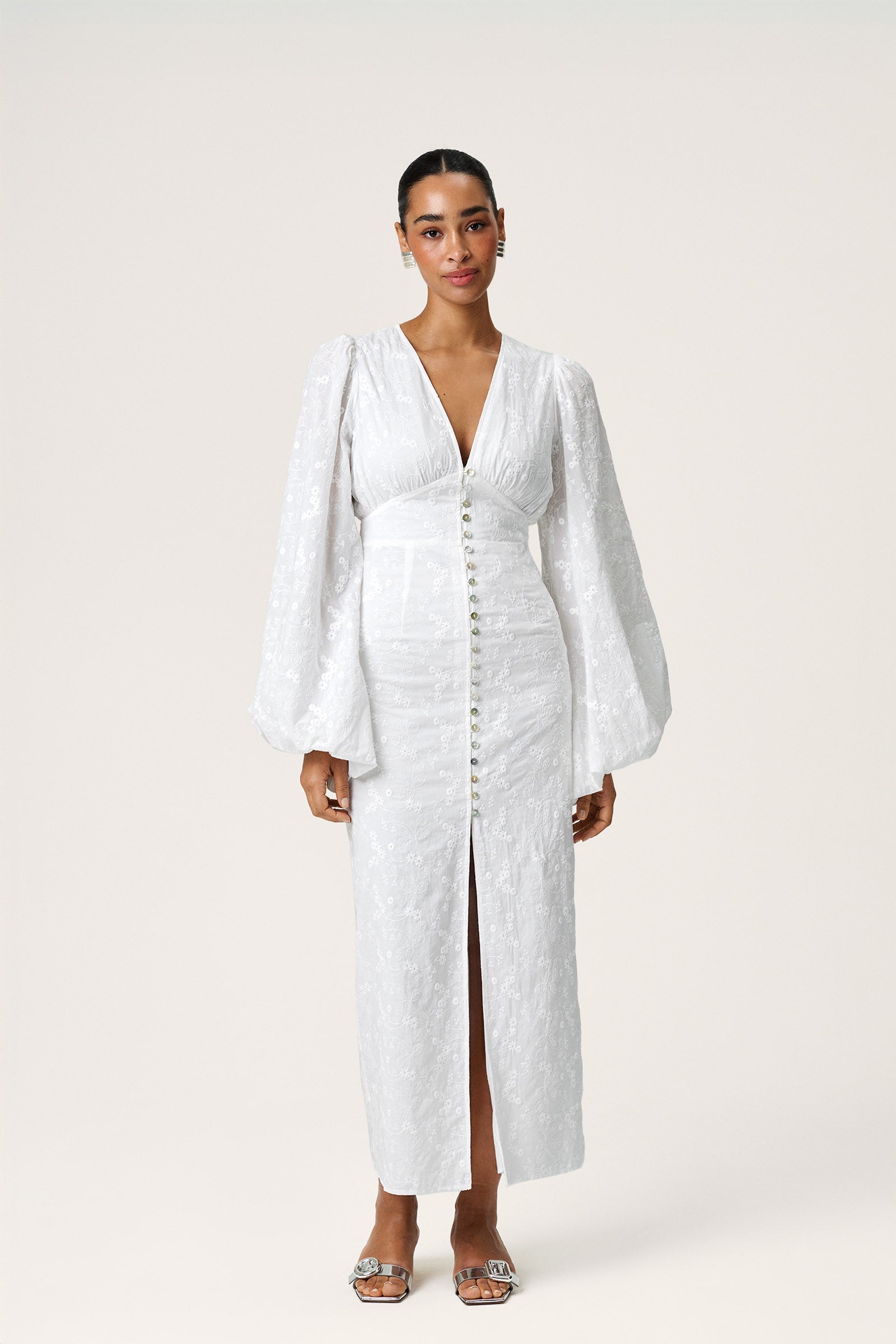 HUGO - Crepe dress with buttoned stand collar - Black, image size:1600x2400