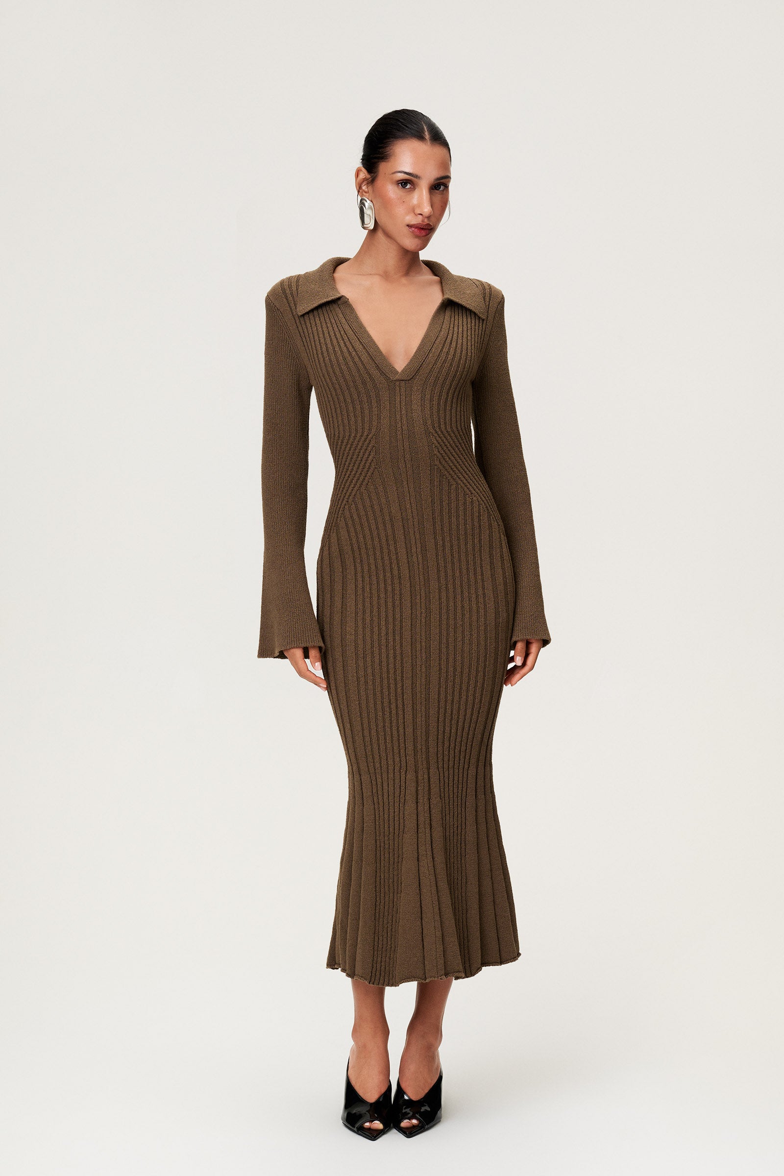 plus size silk dress Sondrio midi dress in taupe