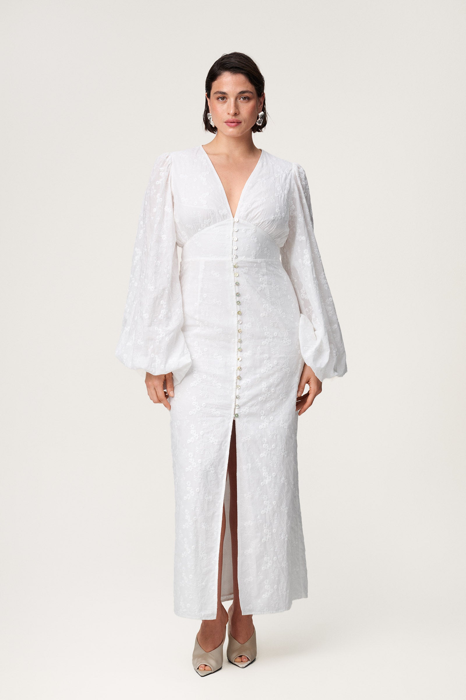 long sleeve long white dresses Positano maxi dress in white