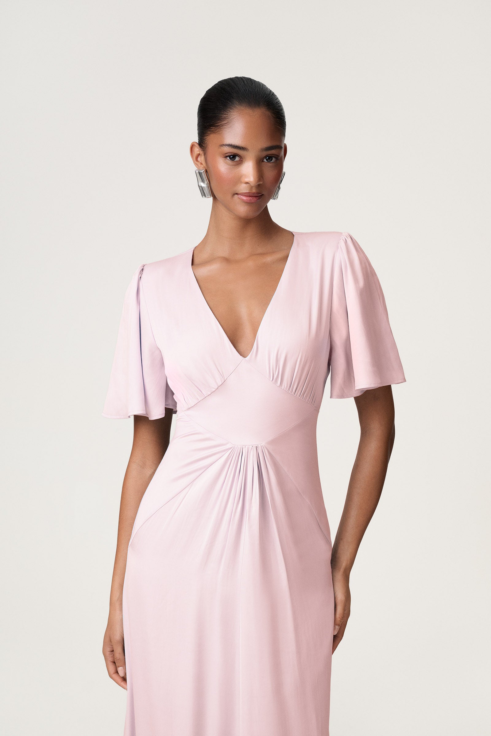 pink cocktail dress with sleeves Bari dress in light pink