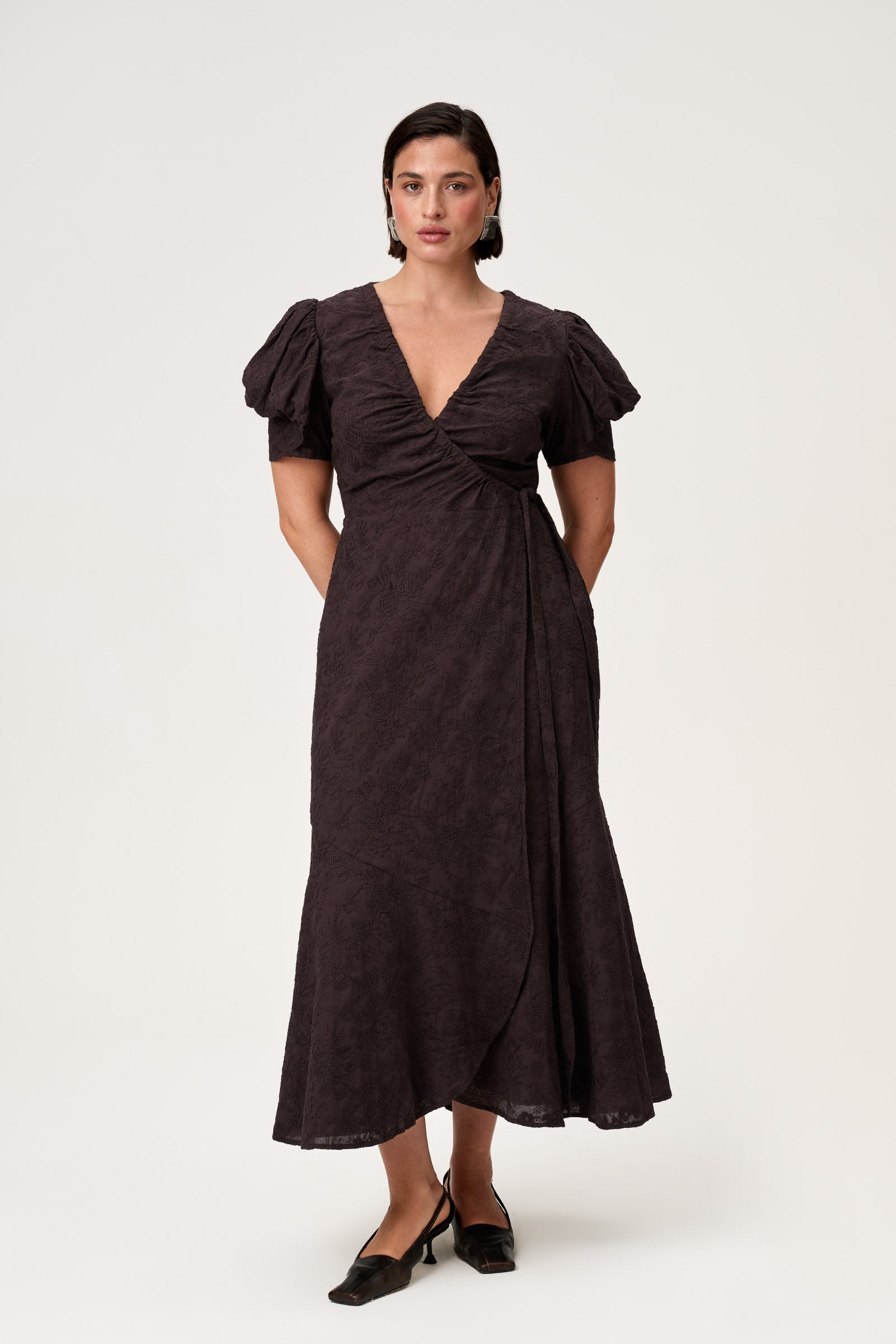 Cotton Midi Dress in Brown