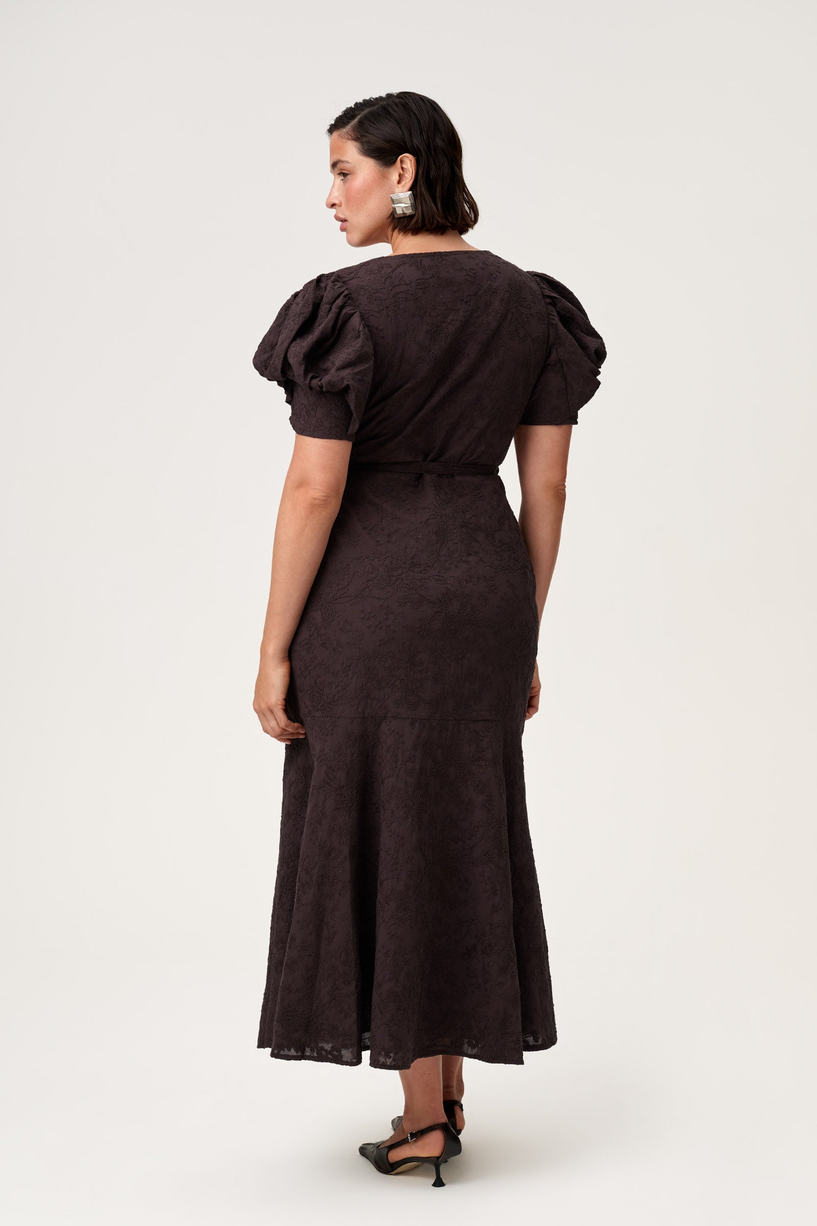 Cotton Midi Dress in Brown