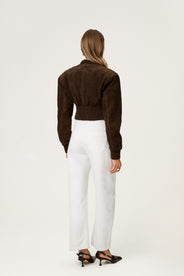 Brixen cropped suede jacket in dark brown with a boxy fit. thumbnail image