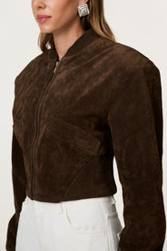 Brixen cropped suede jacket in dark brown with a boxy fit. thumbnail image