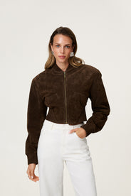 Brixen cropped suede jacket in dark brown with a boxy fit. thumbnail image
