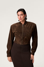 Brixen cropped suede jacket in dark brown with a boxy fit. thumbnail image