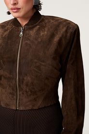 Brixen cropped suede jacket in dark brown with a boxy fit. thumbnail image