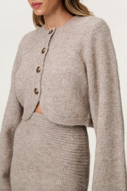 Cropped knitted Cessole cardigan in greige with button closure. thumbnail image