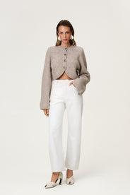 Cropped knitted Cessole cardigan in greige with button closure. thumbnail image