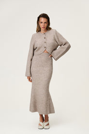 Knitted Cessole midi lengthed skirt in greige. thumbnail image