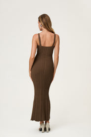 Knitted lugo maxi lengthed dress in taupe. thumbnail image