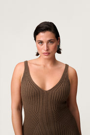Knitted lugo maxi lengthed dress in taupe. thumbnail image
