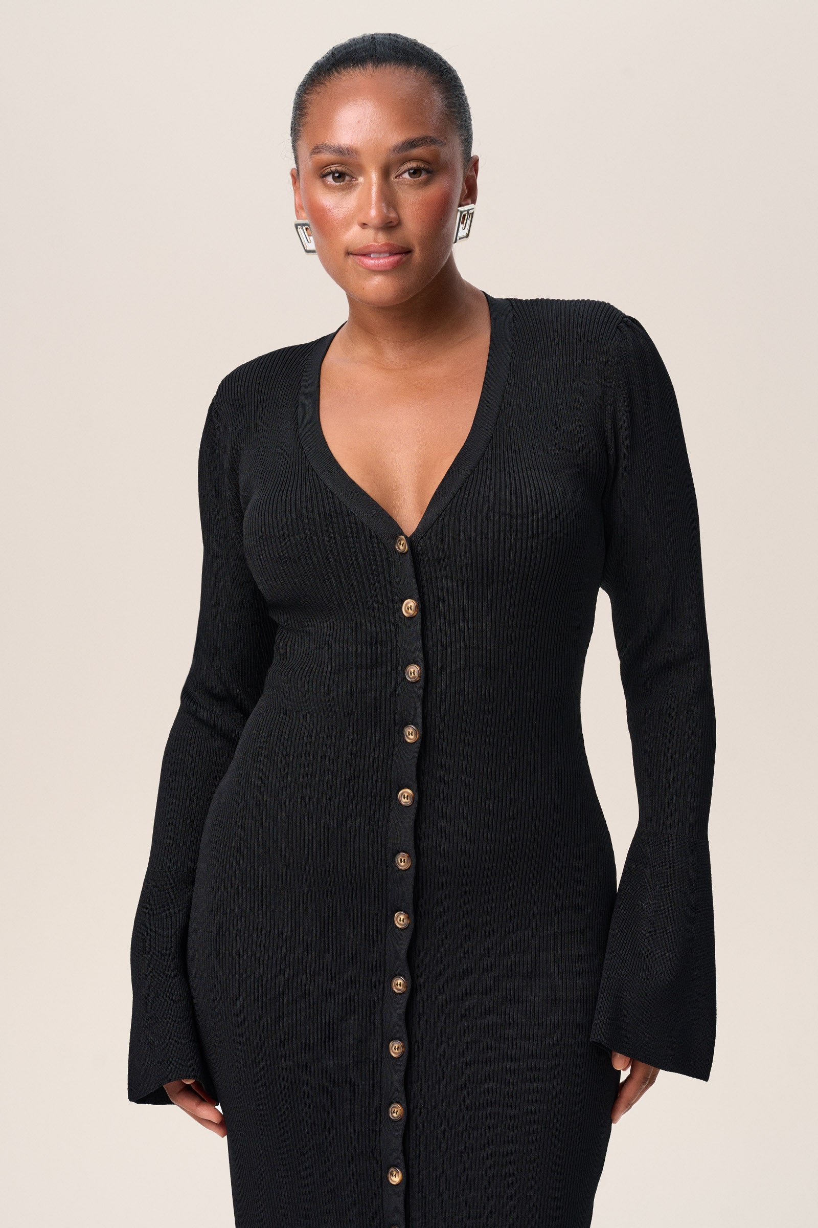 sweater dress with buttons Ribbed midi dress in black – Shop dress – adoore.com