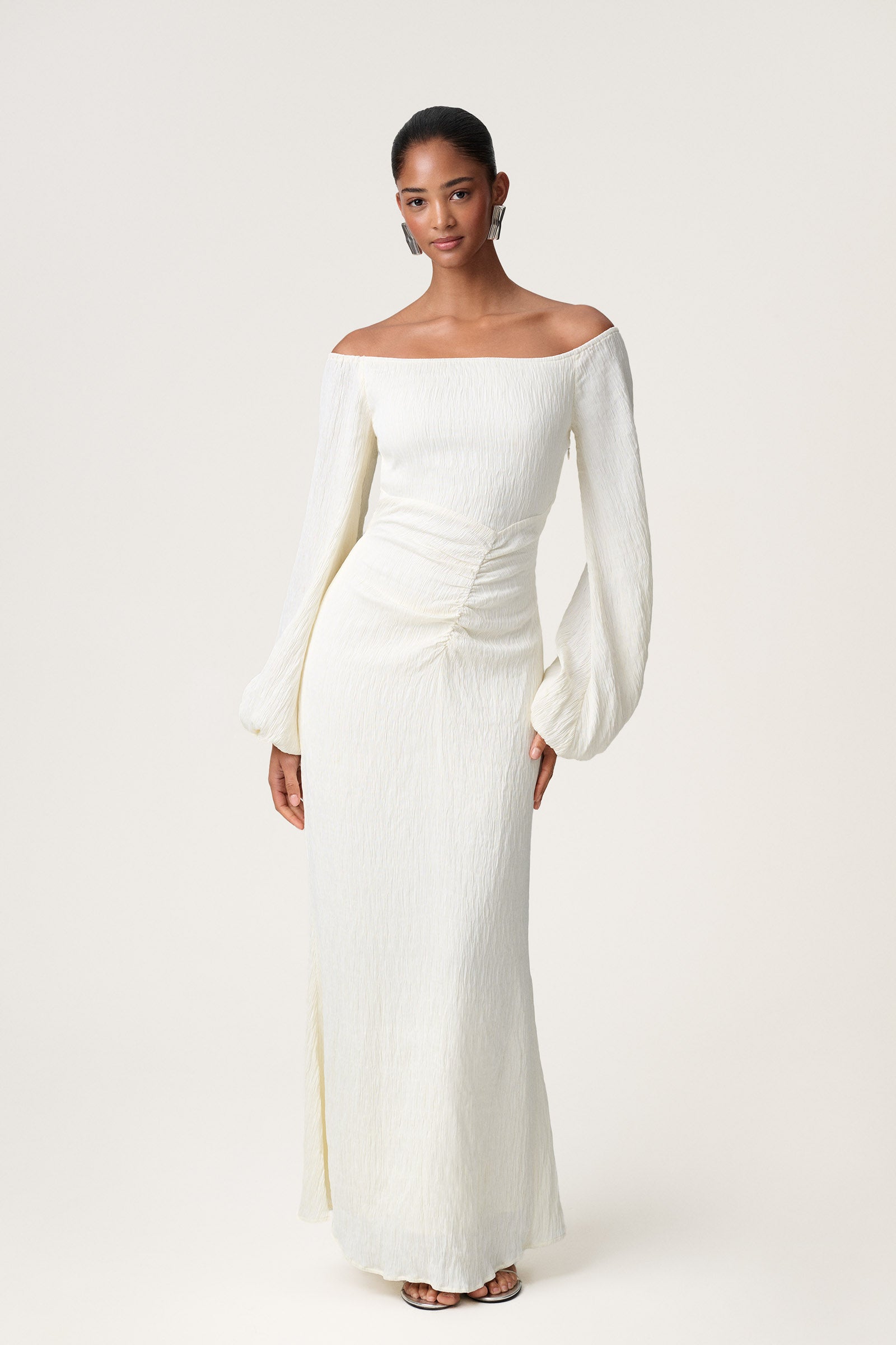 white dress with sleeves maxi Elmont Long Sleeve Not Fitted BHLDN Long-Sleeve Mock-Neck Stretch Lace