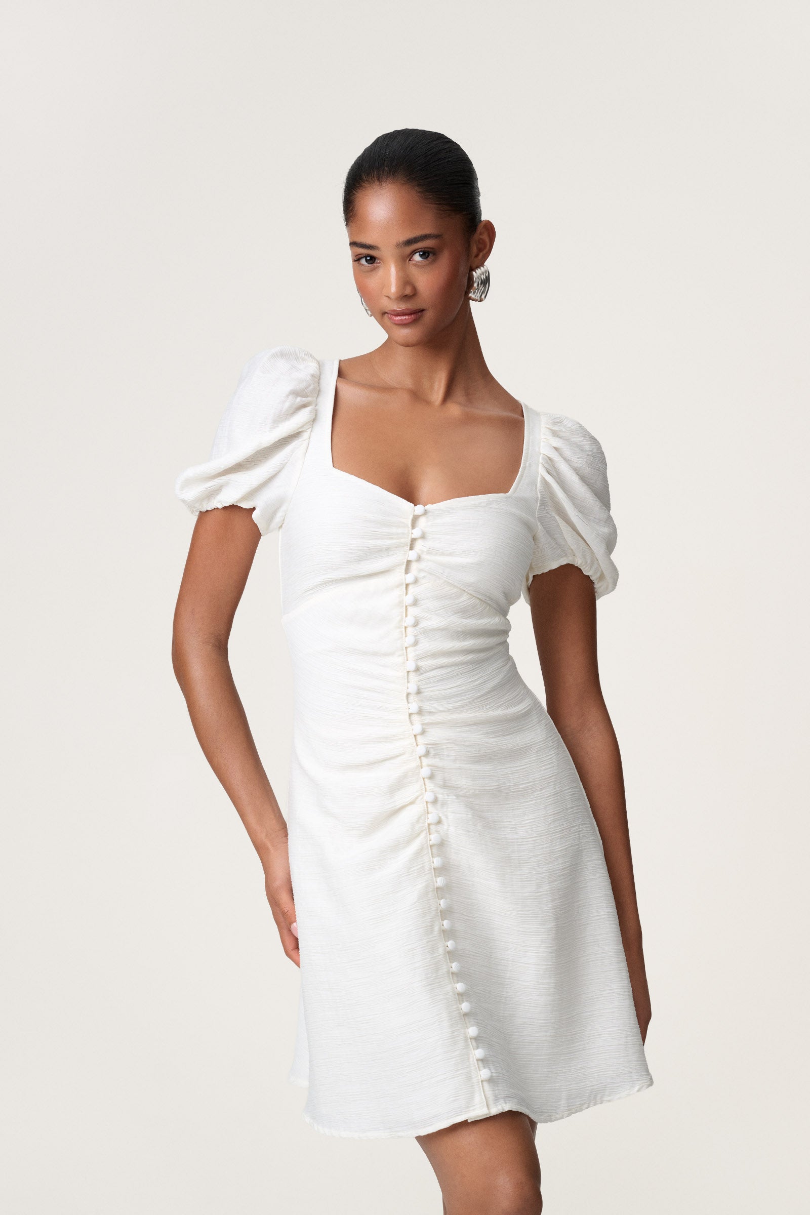 white puff sleeve mini dress Sorrento dress in off-white