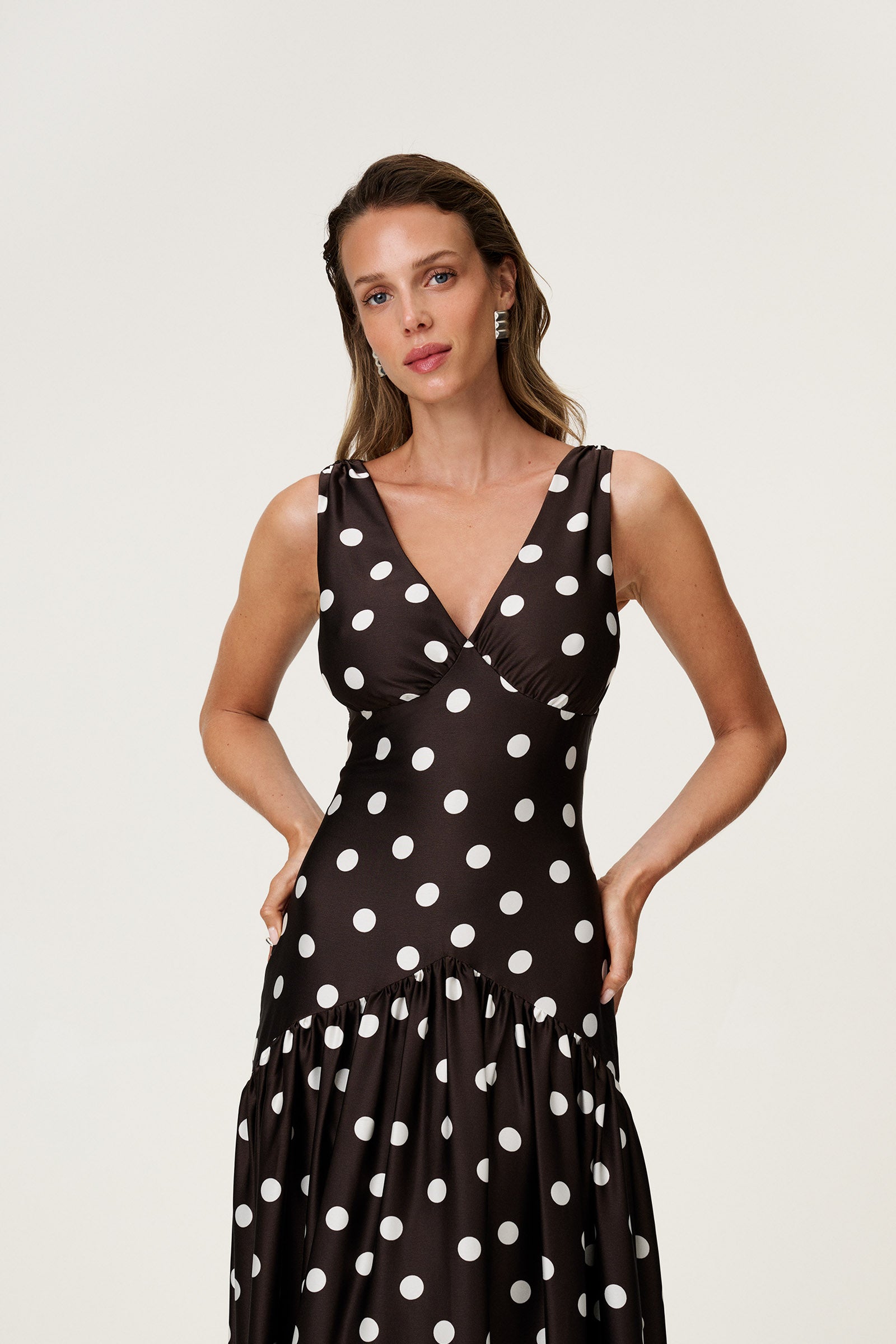 Toulouse maxi dress in brown dot - Shop now adoore.com Toulouse maxi dress in brown dot - Shop now adoore.com