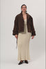 York cropped trench coat in dark brown suede.