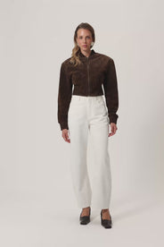 Brixen cropped suede jacket in dark brown with a boxy fit.  thumbnail image