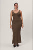 Knitted lugo maxi lengthed dress in taupe.