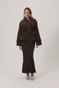 York cropped trench coat in dark brown suede.