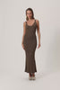 Knitted lugo maxi lengthed dress in taupe.