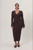 Knitted milano midi dress in brown with front button closure.