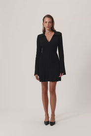 Black knitted dress in mini length and long sleeves. thumbnail image