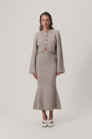 Knitted Cessole midi lengthed skirt in greige. thumbnail image