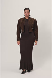 Brixen cropped suede jacket in dark brown with a boxy fit.  thumbnail image